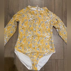 Art class girls yellow and white printed flowers one piece zip up swimsuit